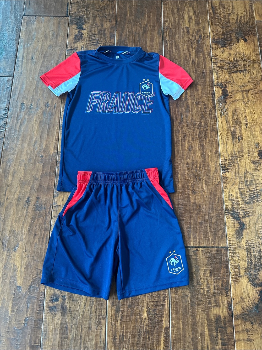 French Football Federation (FFF) Youth Soccer Jersey and Short Set Size 10A